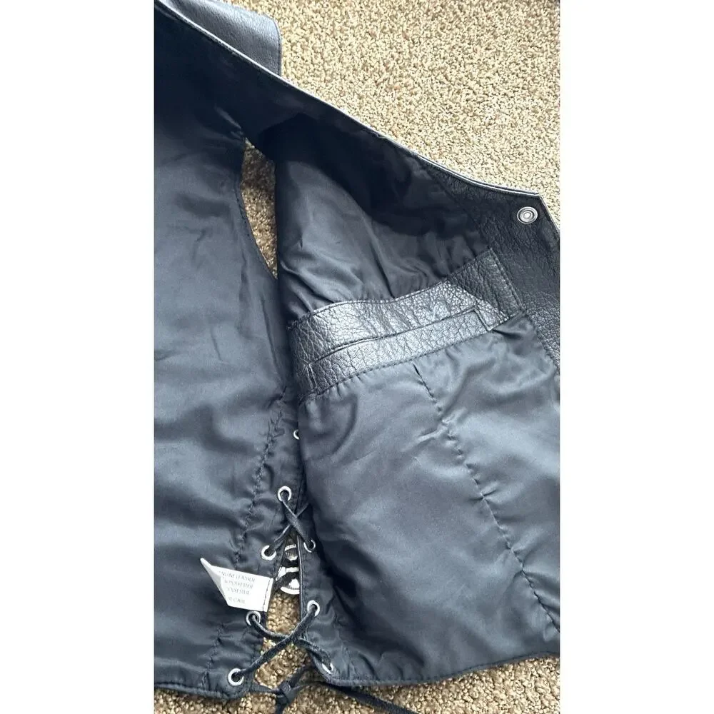 Vintage MOB Blk Leather Sz 2X Laces Silver Conchas Vest Pockets